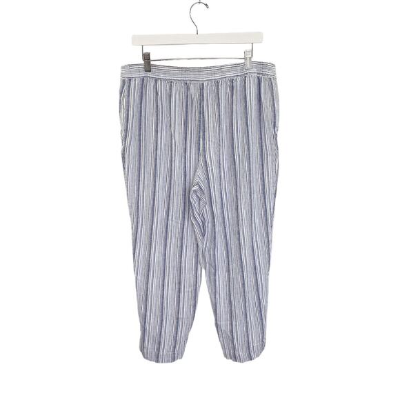 Chico's Pants Womens Size 2.5 (L 14) Linen Blend Striped Blue/White 24" Inseam - Picture 2 of 11